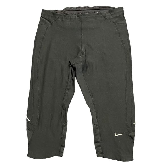 Nike Dri-Fit Workout Leggings Capri Women's Medium Logo Yoga 15” Drawstring - Picture 1 of 9